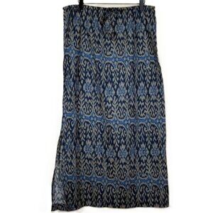 Eddie Bauer Maxi Skirt LT Blue Ikat Boho Side Slit Pull On Cotton Beach Coverup